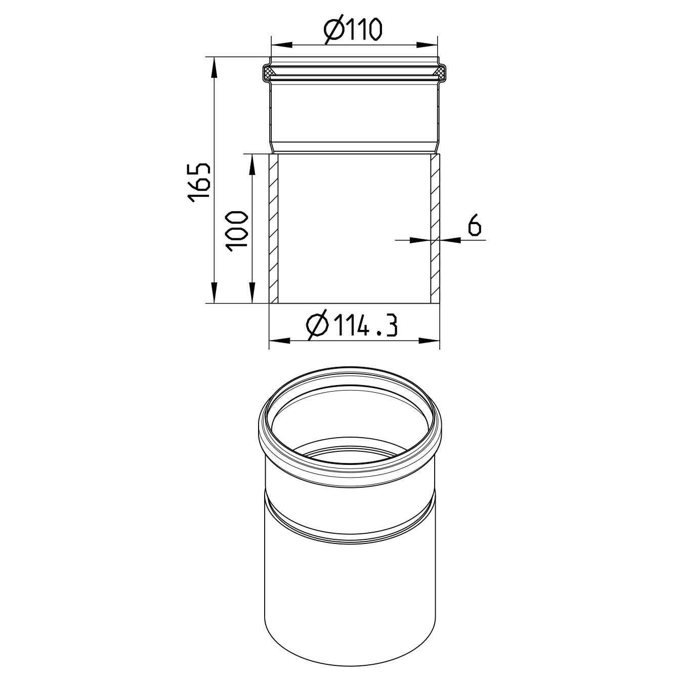 Line drawing of a penetration from the series Transition pipe-welding sleeve-steel.