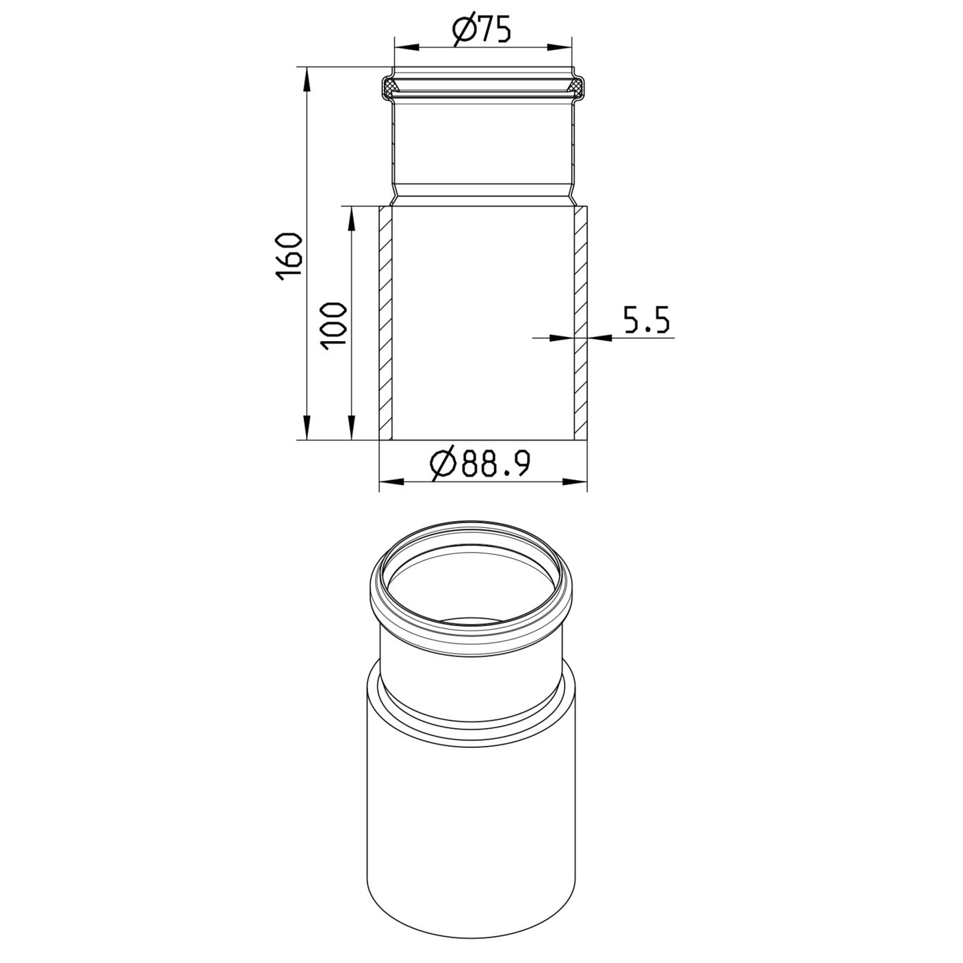 Line drawing of a penetration from the series Transition pipe-welding sleeve-steel.
