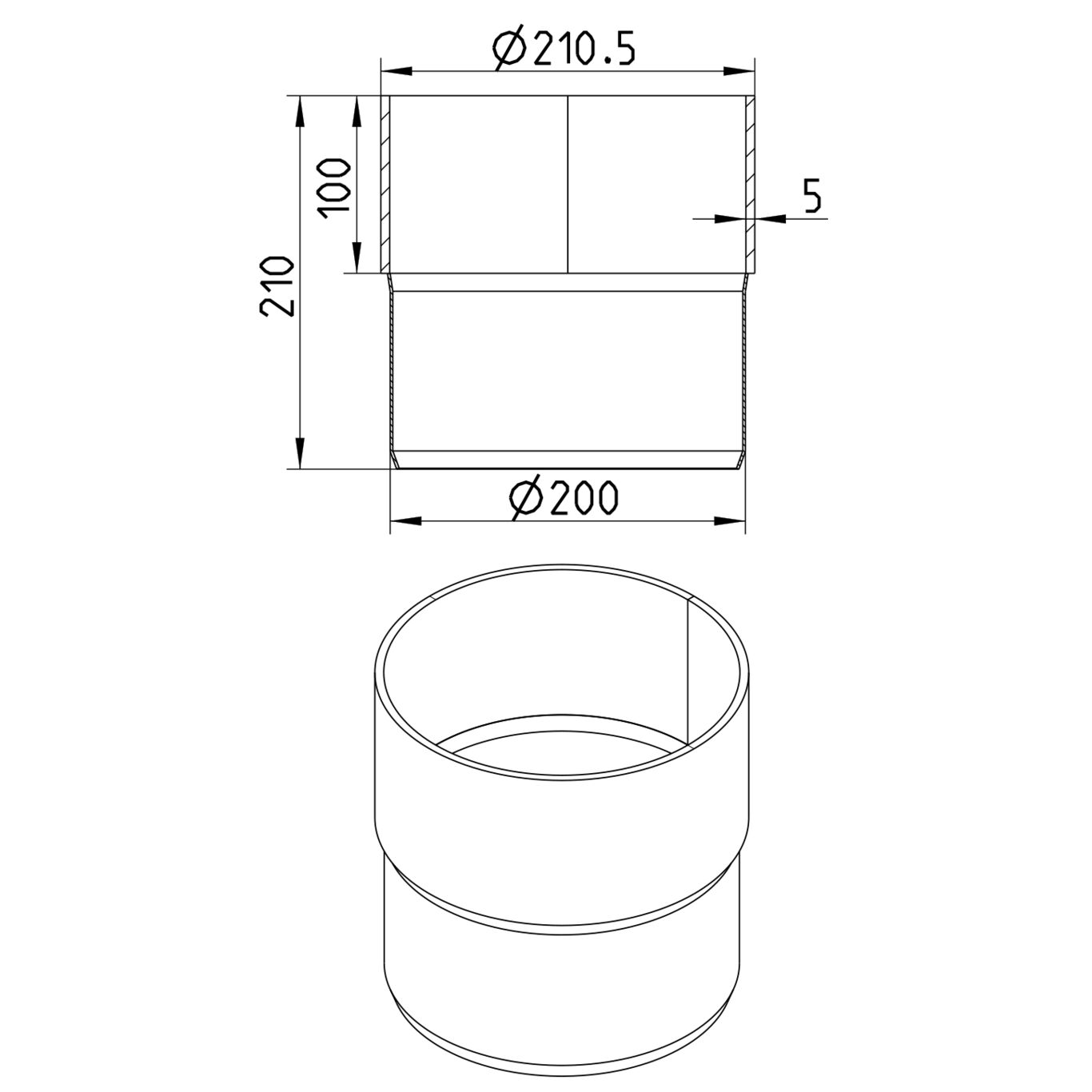 Line drawing of a penetration from the series Transition pipe-welding sleeve-steel.