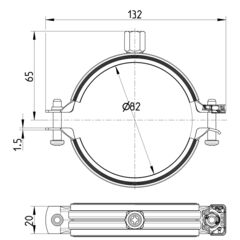 Line drawing of a pipe hanger from the series Pipe hanger-EPDM-galvanized.