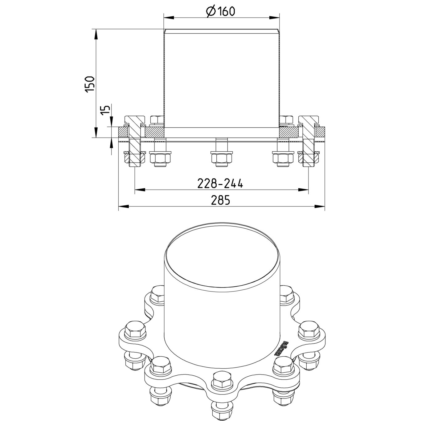 Line Drawing - Adaptor-flange-univeral
