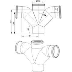 Line Drawing - Double swept branch-87.5-90