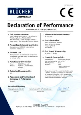 Declaration of Conformity - Drainage channels for vehicular and pedestrian areas in accordance with EN 1433