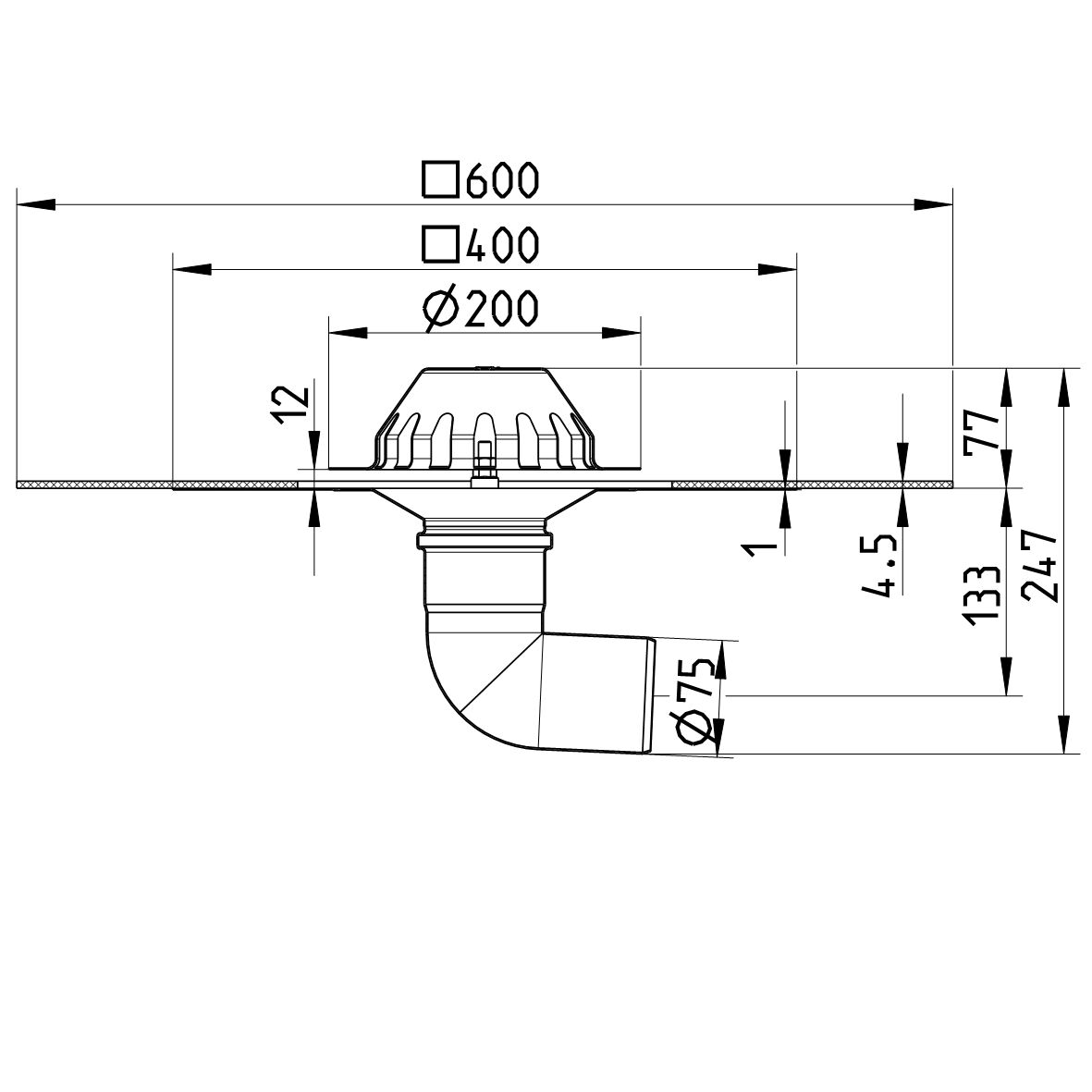 Line drawing of a drain from the series Drain for gravity-bitumen collar.