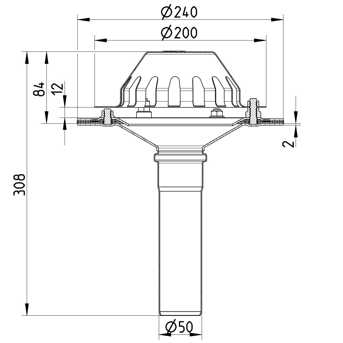 Line drawing of a drain from the series Drain for gravity-channels.