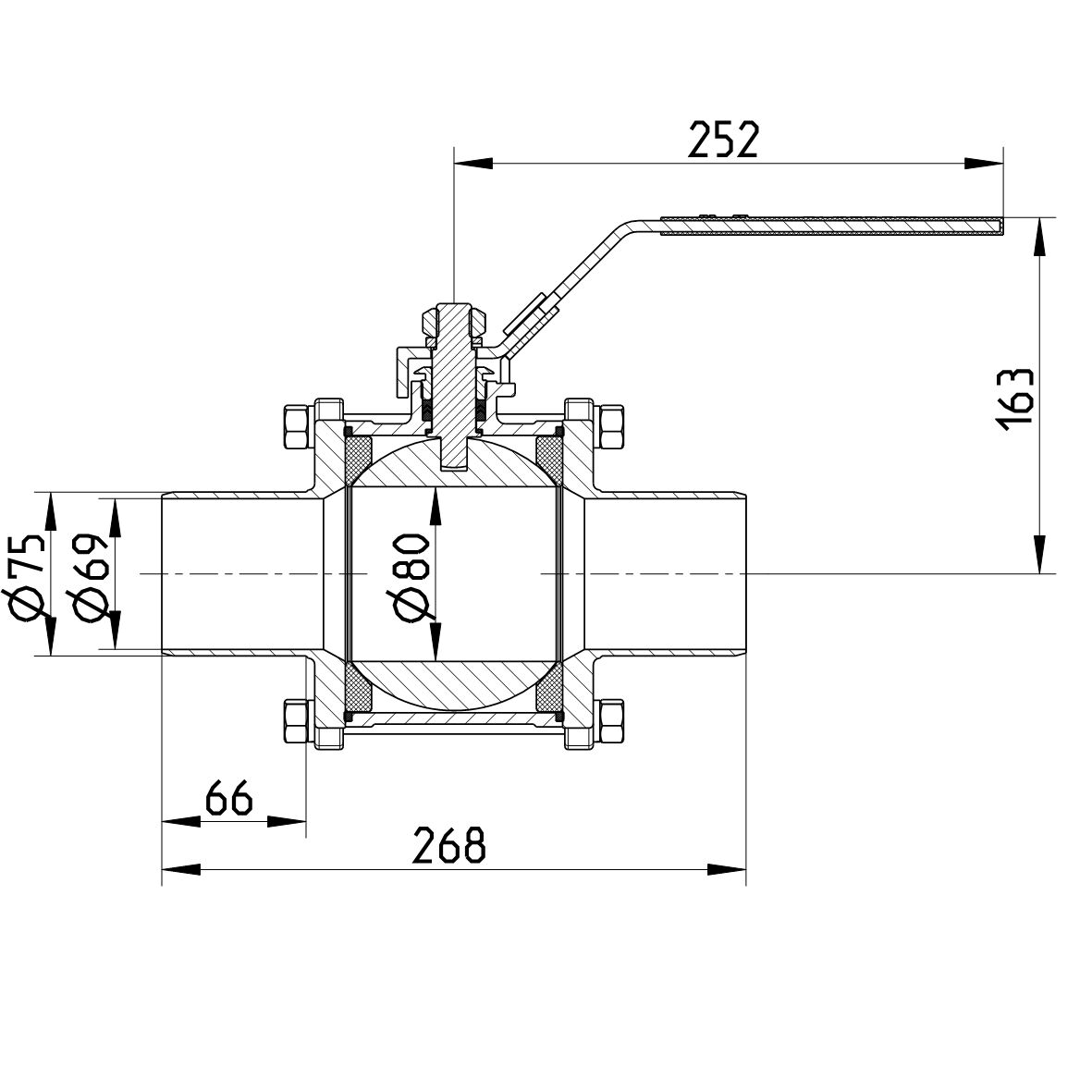 Line drawing of a valve from the series Lever-Ball-Valve.