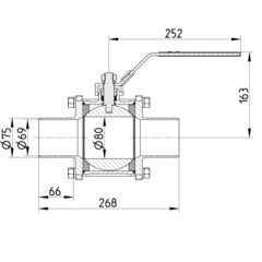 Line drawing of a valve from the series Lever-Ball-Valve.